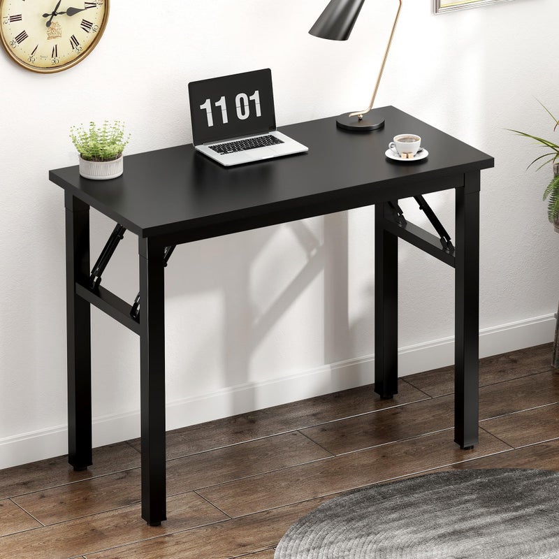 Need 31.5 Inch Folding Computer Desk for Small Spaces, Black Study Foldable Writing Table for Home Office, Bedroom, Dorm Room & Student, No Assembly - Image 2